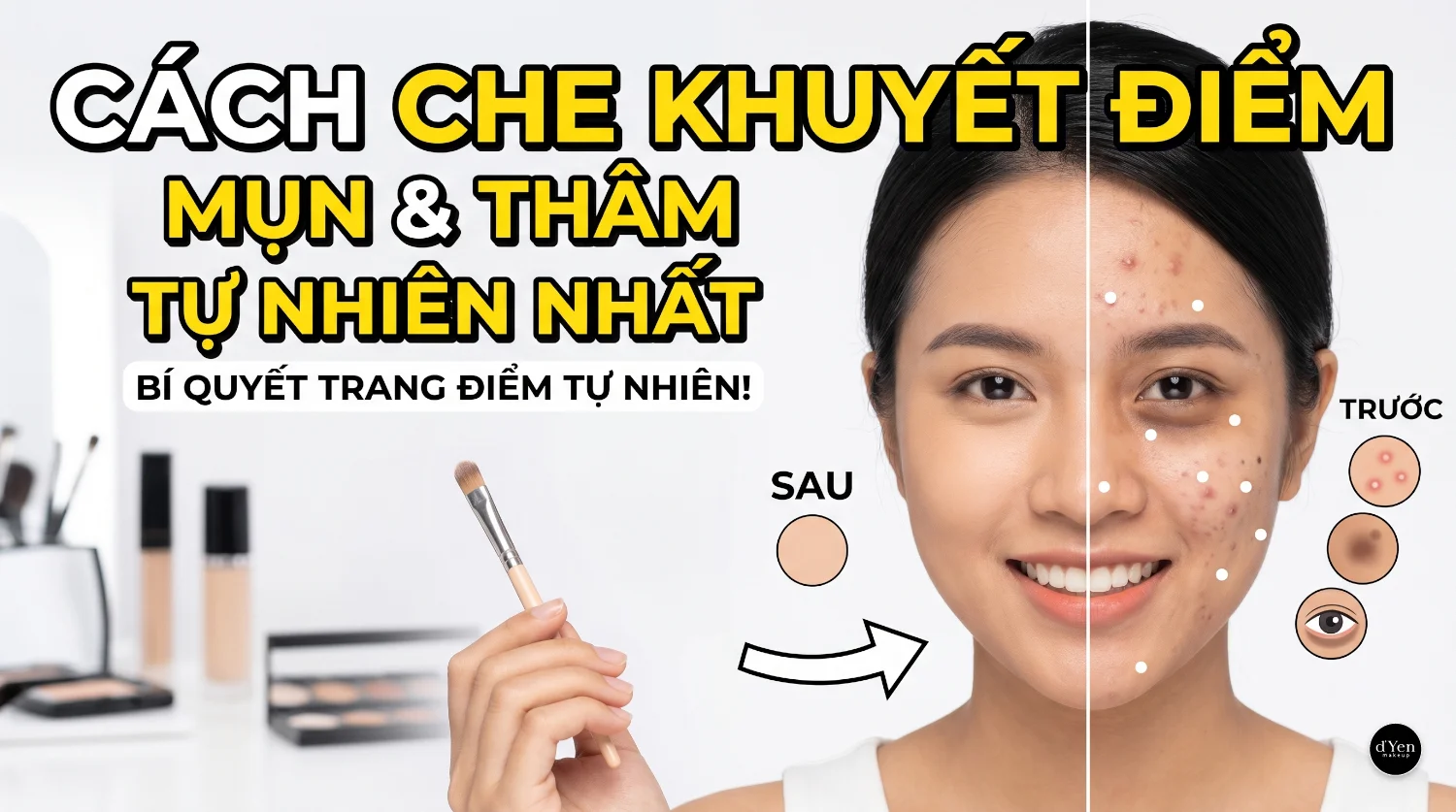 Cách che khuyết điểm mụn, thâm và quầng thâm tự nhiên – d'Yen Makeup