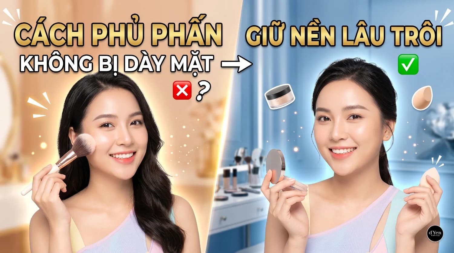 Cách phủ phấn không bị dày mặt nhưng vẫn giữ nền lâu trôi – d'Yen Makeup