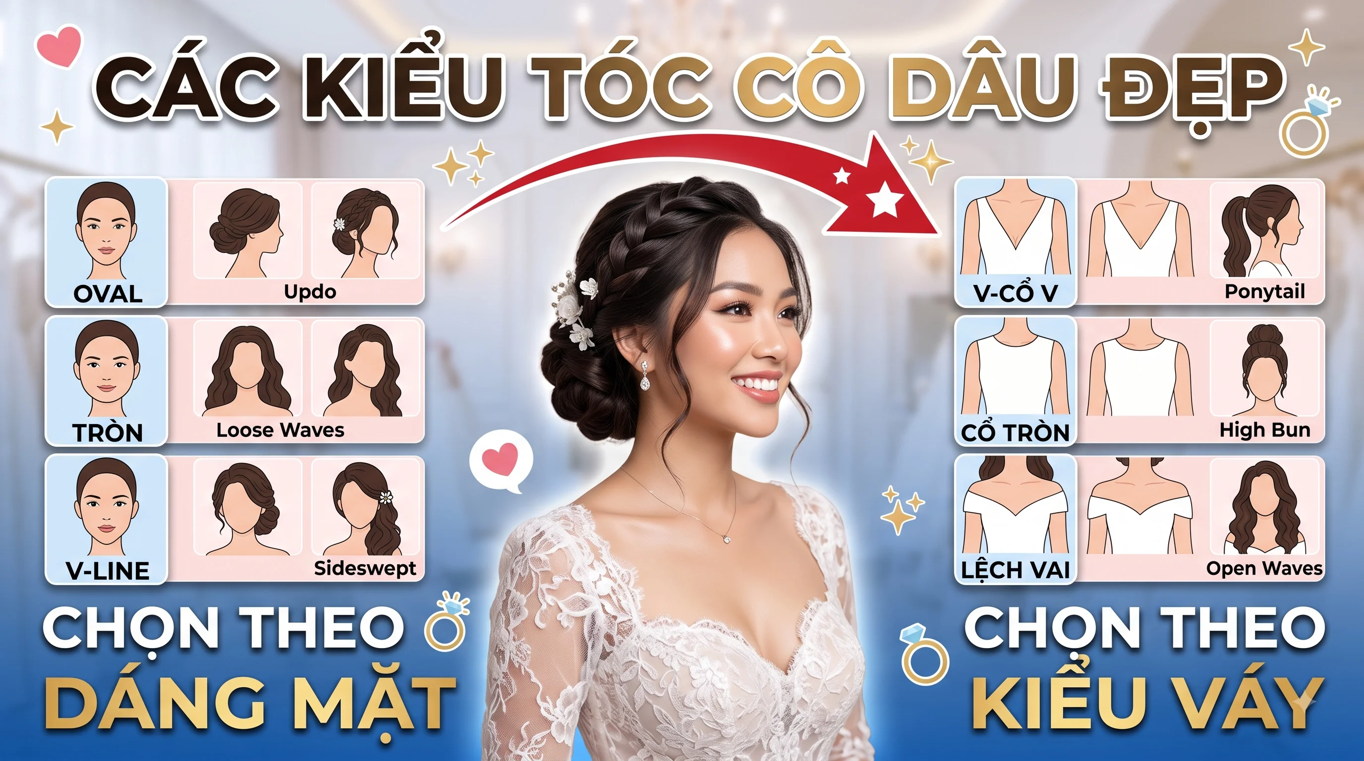 Các kiểu tóc cô dâu đẹp theo dáng mặt và kiểu váy – d'Yen Makeup