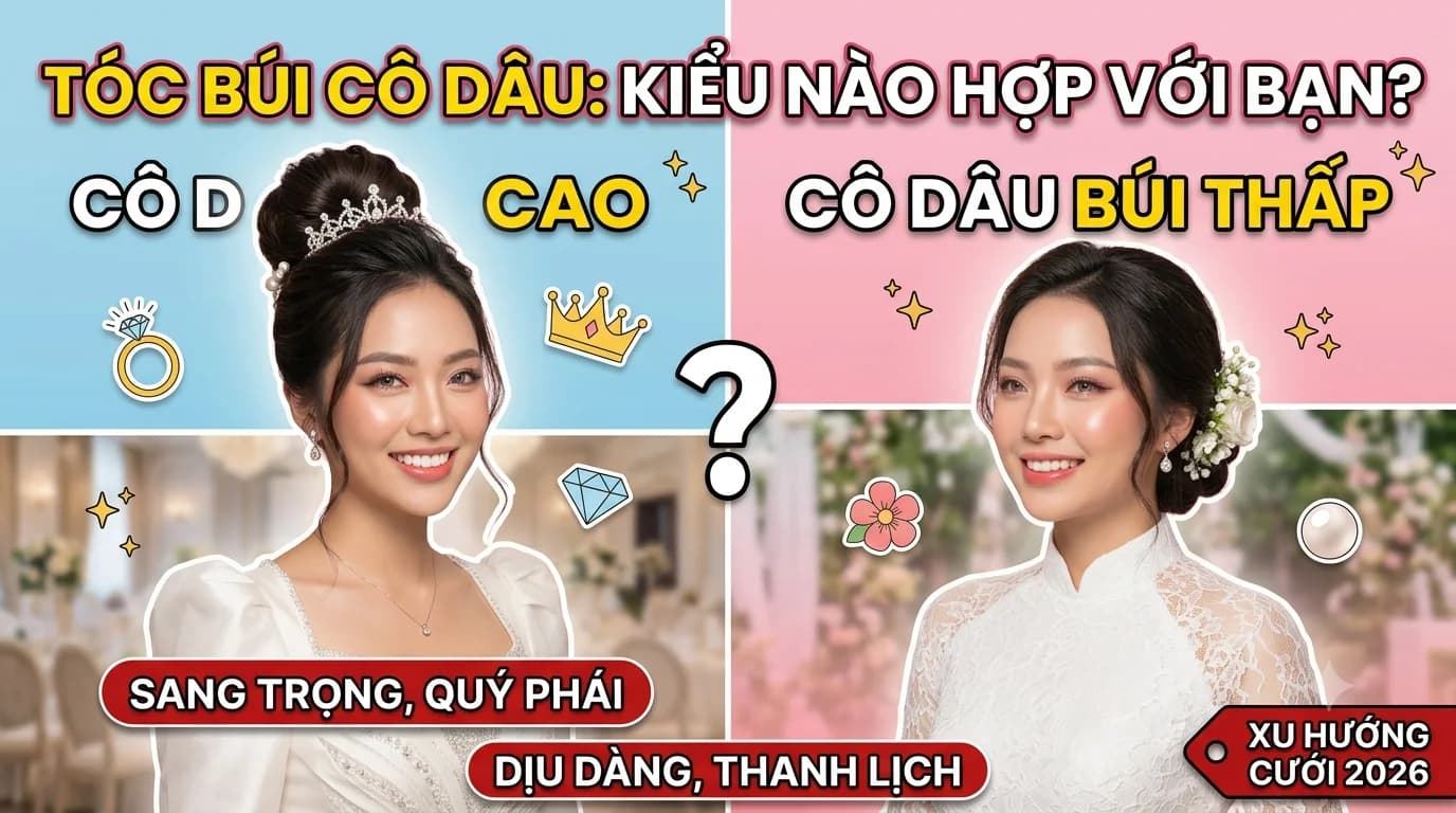 Tóc búi cô dâu đẹp, búi thấp và búi cao – d'Yen Makeup