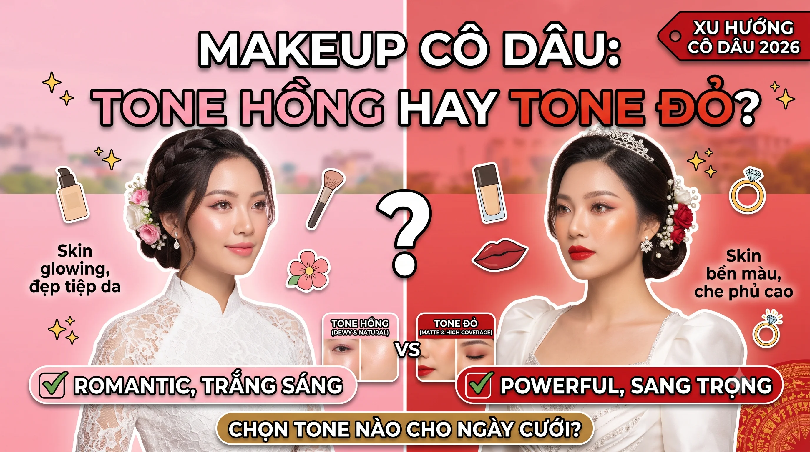 Makeup cô dâu tone hồng và tone đỏ – d'Yen Makeup