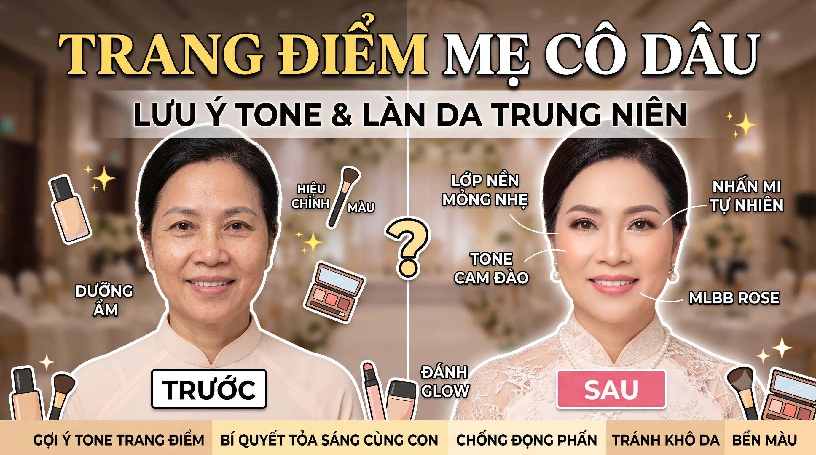 Trang điểm mẹ cô dâu tuổi trung niên sang trọng, tự nhiên – d'Yen Makeup