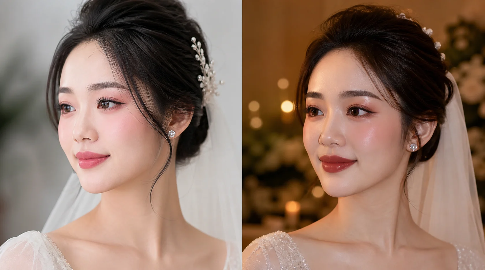 Cận cảnh má và môi của makeup cô dâu tone hồng và tone đỏ