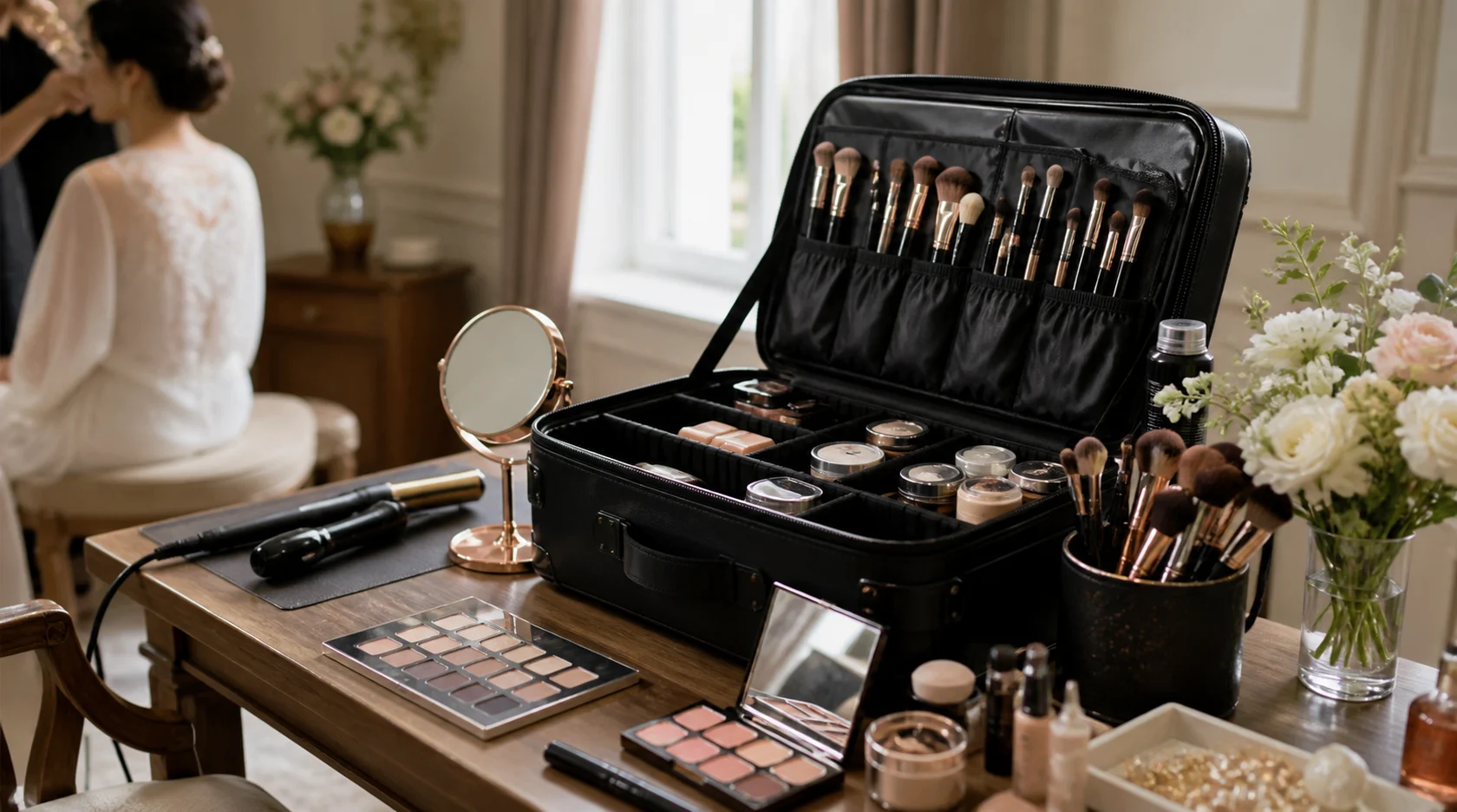 Bộ dụng cụ makeup và tạo kiểu tóc di động dùng tại nhà cô dâu